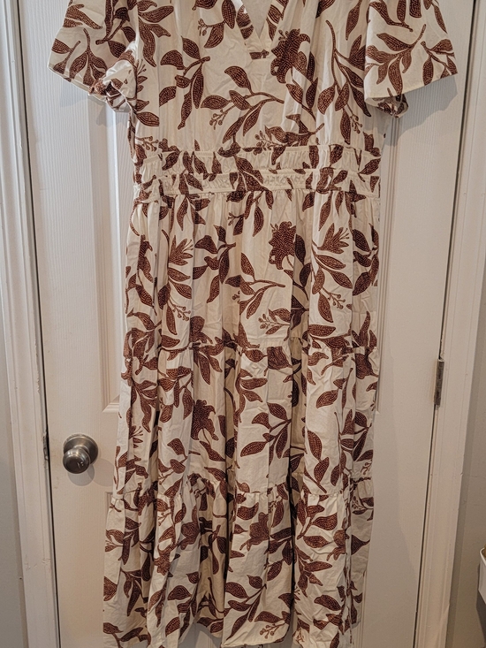 kate and sam Dresses & Skirts - Cream Tiered Maxi Dress with Brown Leaf Print